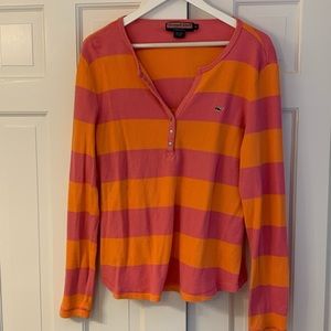Vineyard Vines pink and orange striped waffle top